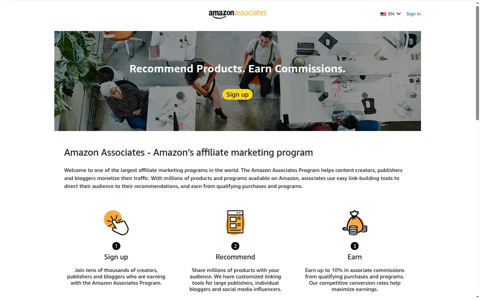 Amazon Associates 공식 사이트 화면