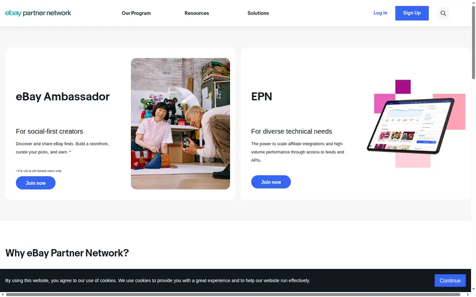 eBay Partner Network 공식 사이트 화면