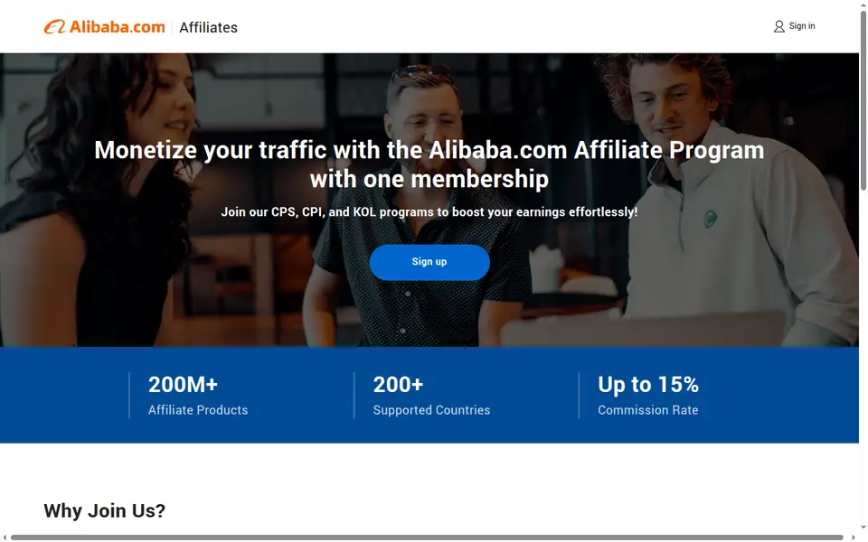 Alibaba.com Affiliates 공식 사이트 화면
