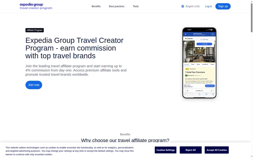 Expedia Travel Creator 공식 사이트 화면