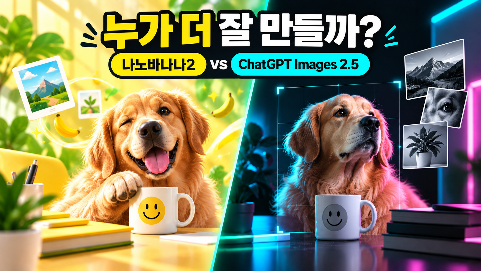나노바나나2와 ChatGPT Images 2.5 중 누가 이미지를 더 잘 만드는지 비교하는 썸네일